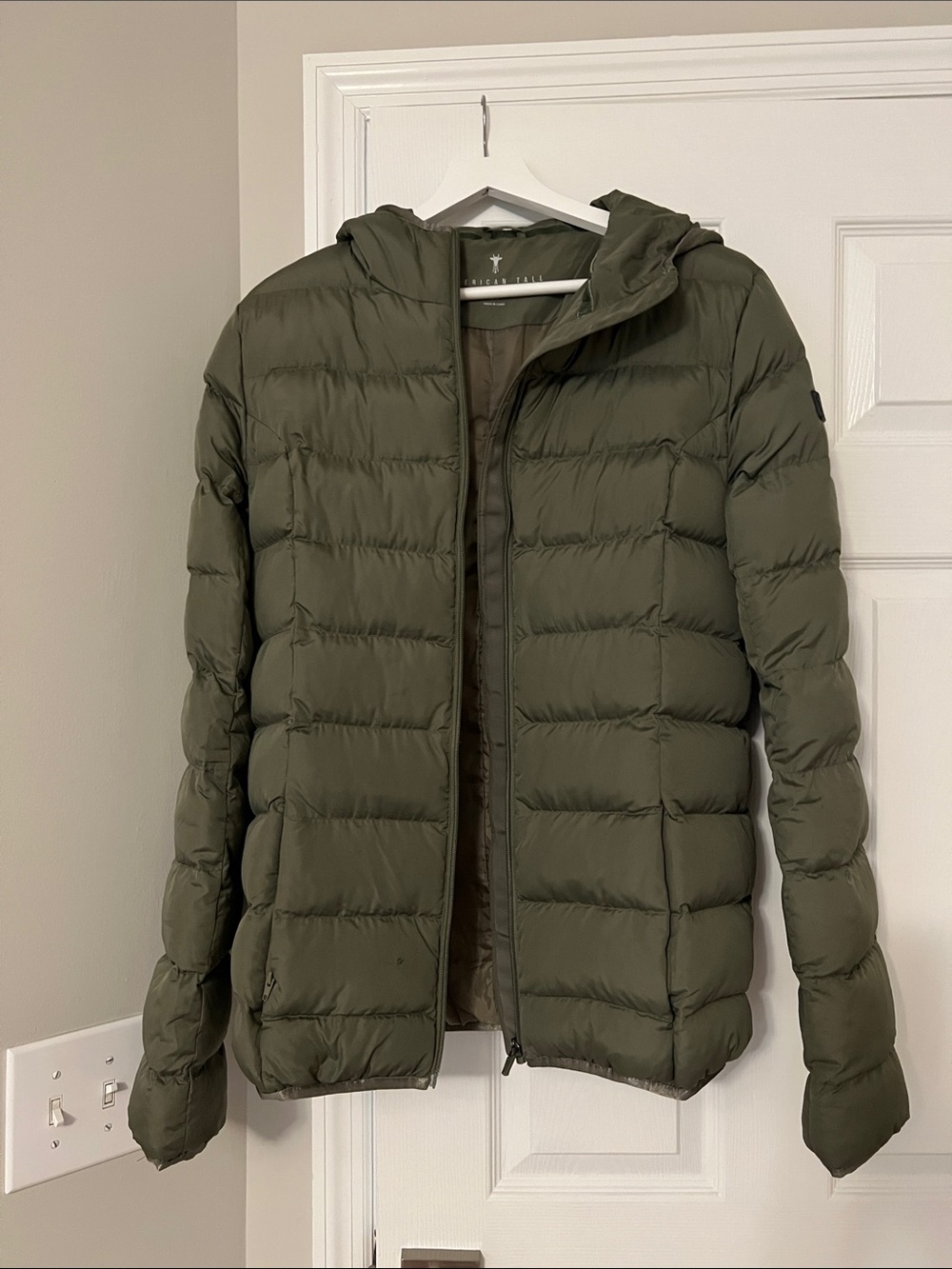 Women's Hooded Olive Puffer Jacket